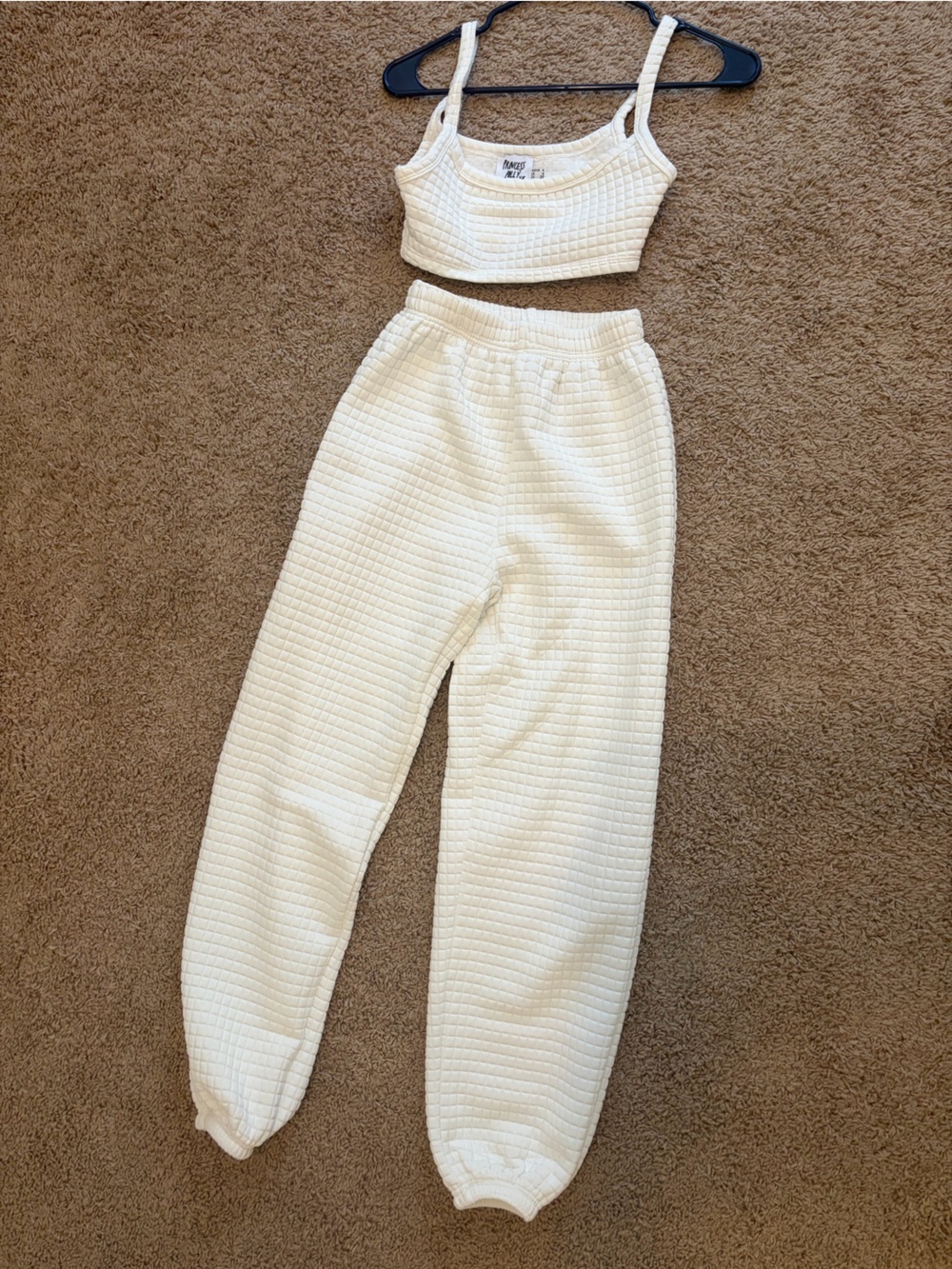 Princess Polly White Textured Waffle Knit Crop Top & Jogger Set